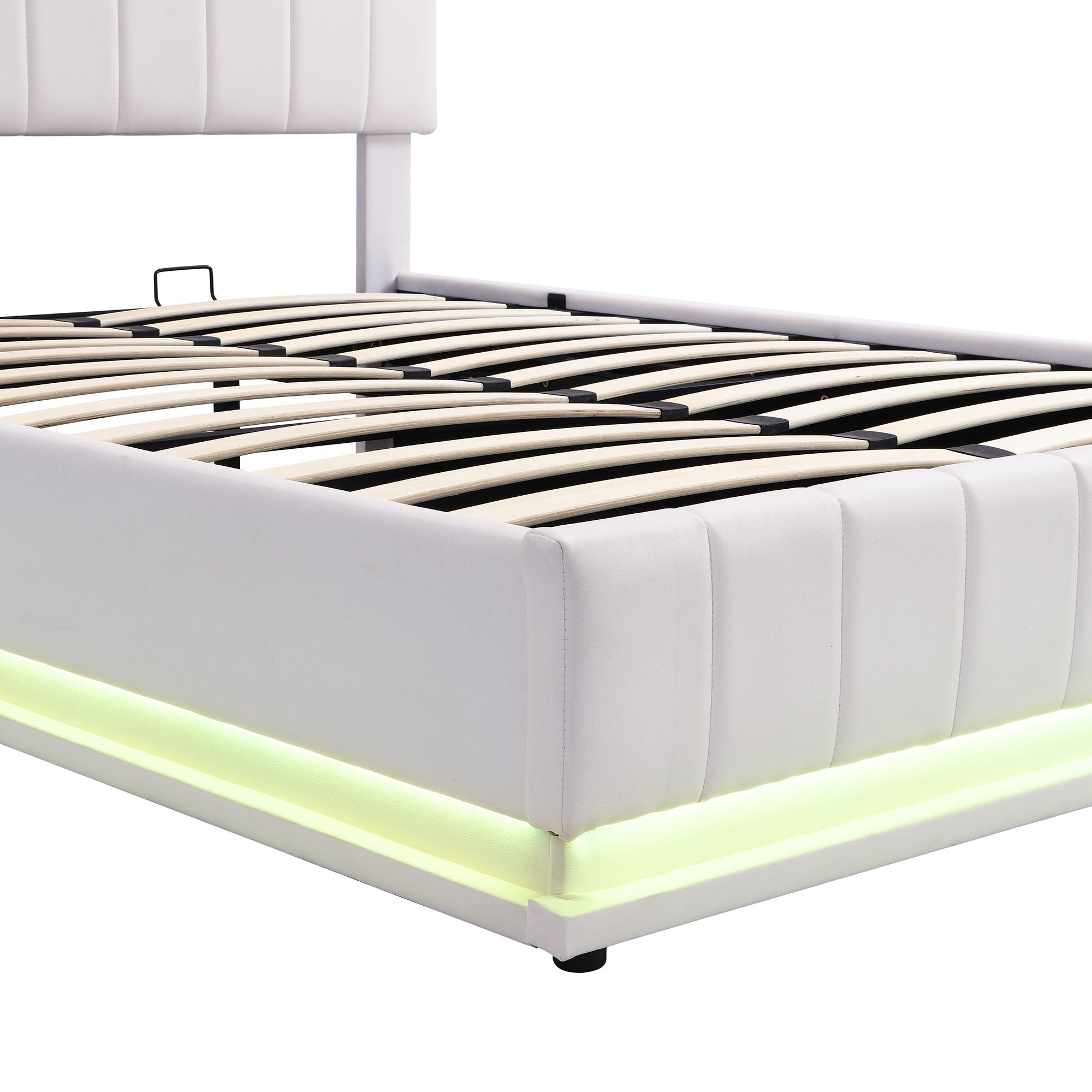 Upholstered Bed With Hydraulic Storage System And LED Light, With Sockets And USB Ports