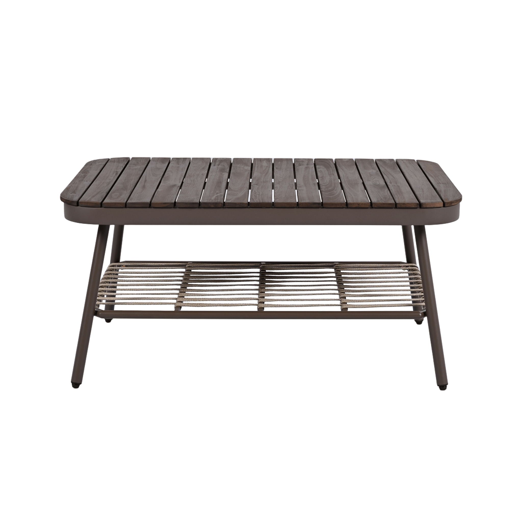 4 Piece Outdoor Patio Furniture Set, Metal Chairs With Woven Rope U Shaped Backrest