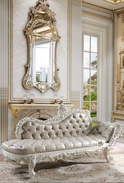 ACME Vanaheim - Bench - Beige PU & Antique White Finish | Meri Furniture