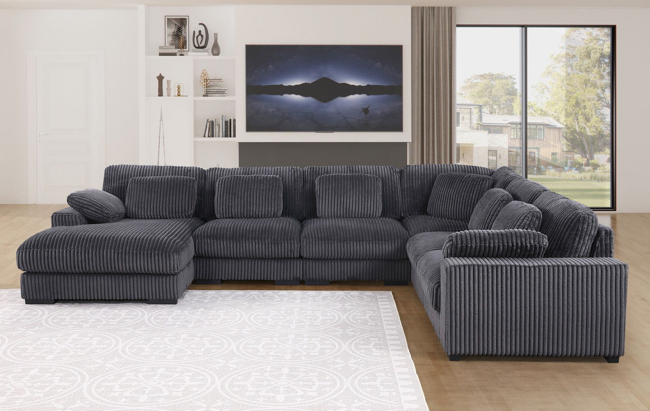 Nadine 155.5"W Dark Gray Corduroy Modular Corner Sectional Sofa with Left-Facing Chaise