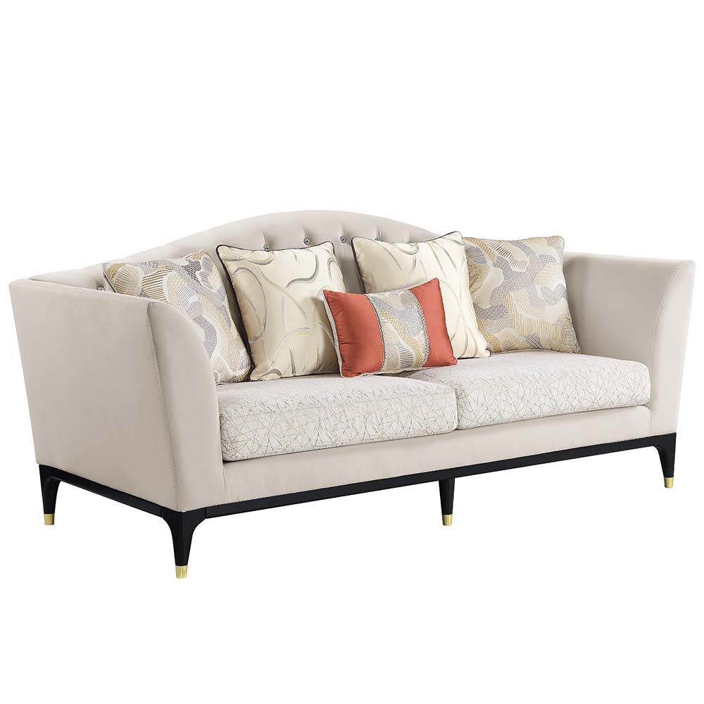 Tayden - Sofa With 5 Pillows - Beige Velvet