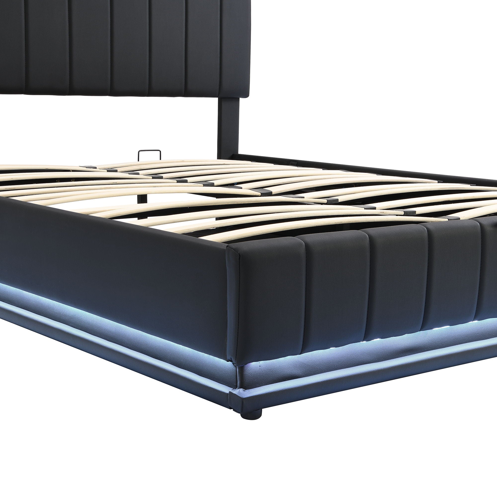 Upholstered Bed With Hydraulic Storage System And LED Light, With Sockets And USB Ports
