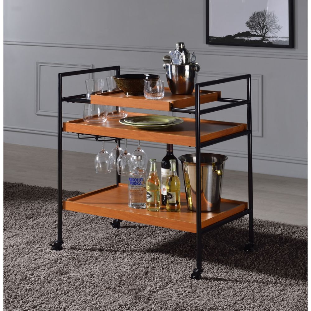 ACME Oaken - Serving Cart - Honey Oak & Black | Meri Furniture