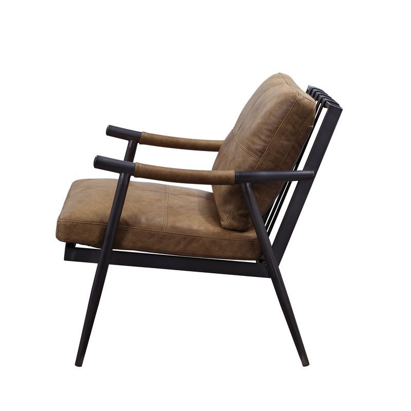 ACME Anzan - Accent Chair - Berham Chestnut Top Grain Leather & Matt Iron Finish | Meri Furniture