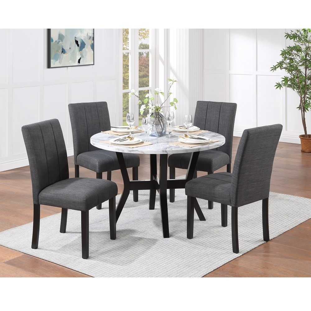 ACME Kusa - 5 Piece Pack Dining Set With Engineering Stone Top - Black | Meri Furniture