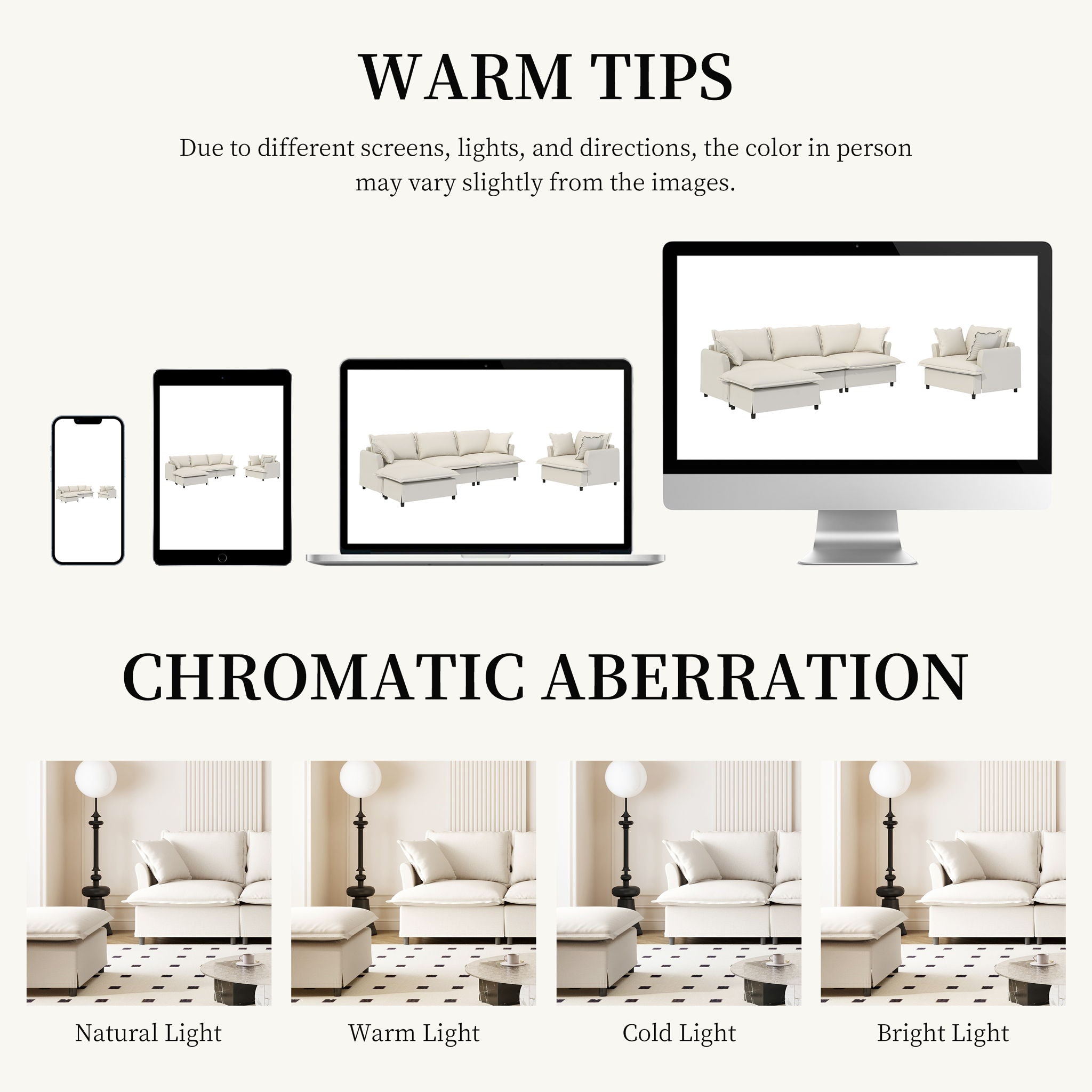 Living Room Set Modular Sectional Couch, Upholstered Sofa & Armchair & Movable Ottoman