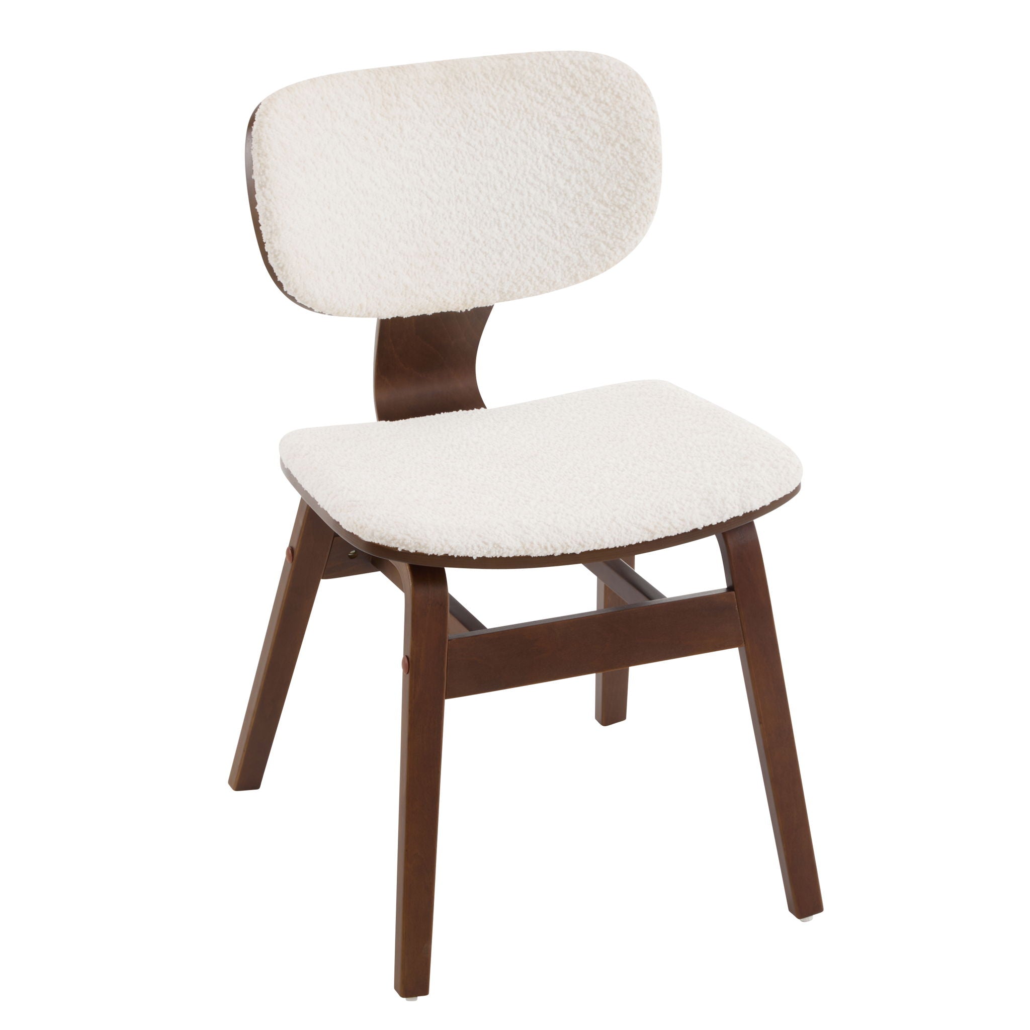 Modern Boucle Fabric Upholstered Side Chair, Bentwood Frame - White / Walnut