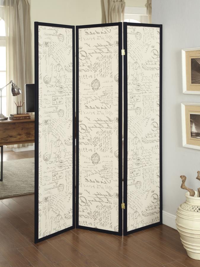 Felice - 3-Panel Room Divider Folding Screen - French Script