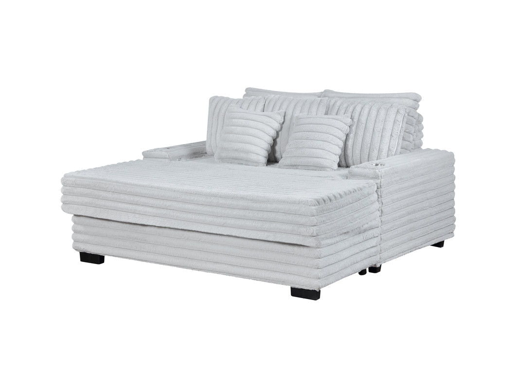 Symphony 67"W Light Gray Corduroy Oversized Sofa Chaise Lounge Chair with Cupholders and USB Charging Port