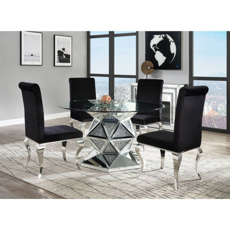 ACME Noralie - Dining Table - Mirrored & Faux Diamonds - 30" | Meri Furniture