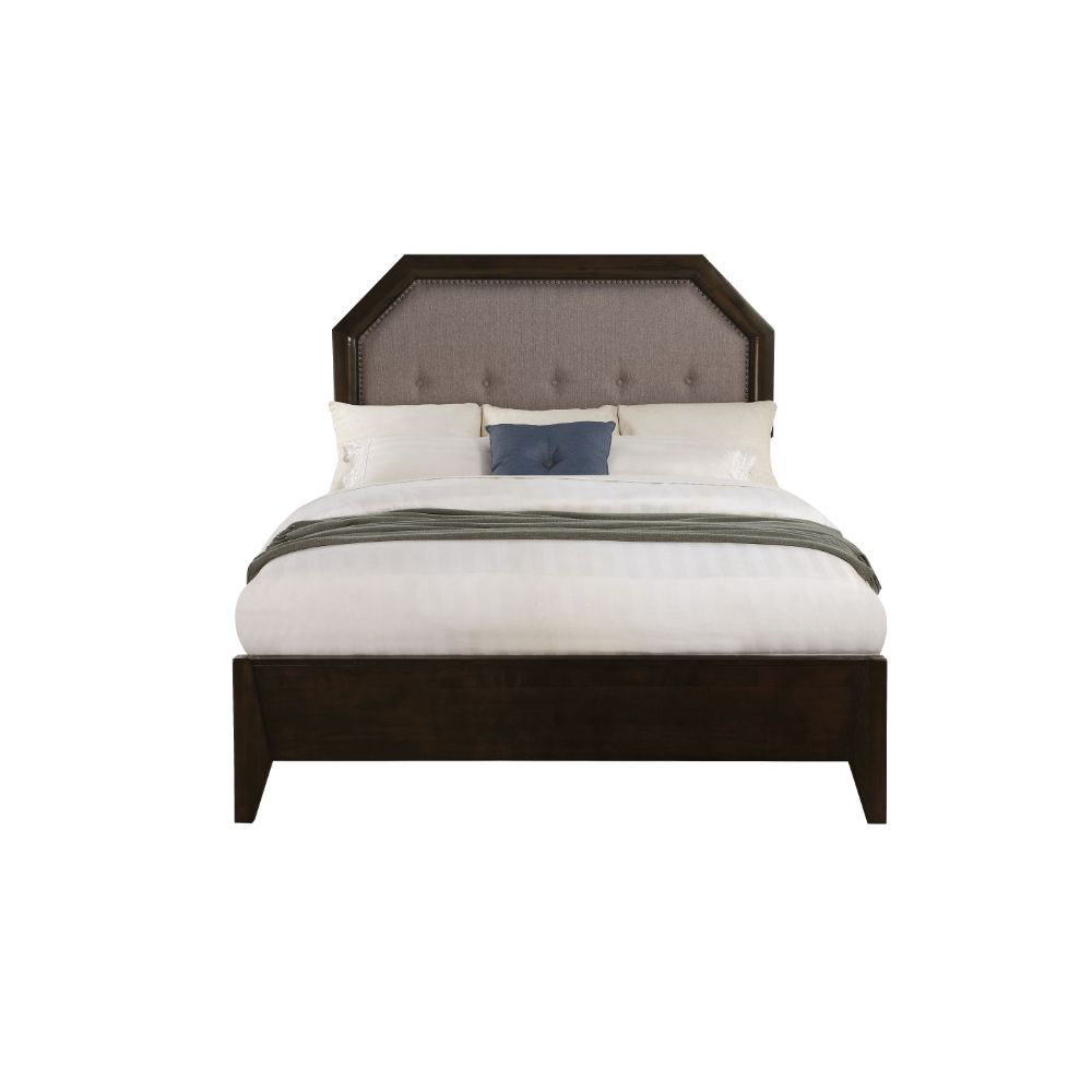 ACME Selma - Queen Bed - Light Gray Fabric & Tobacco | Meri Furniture