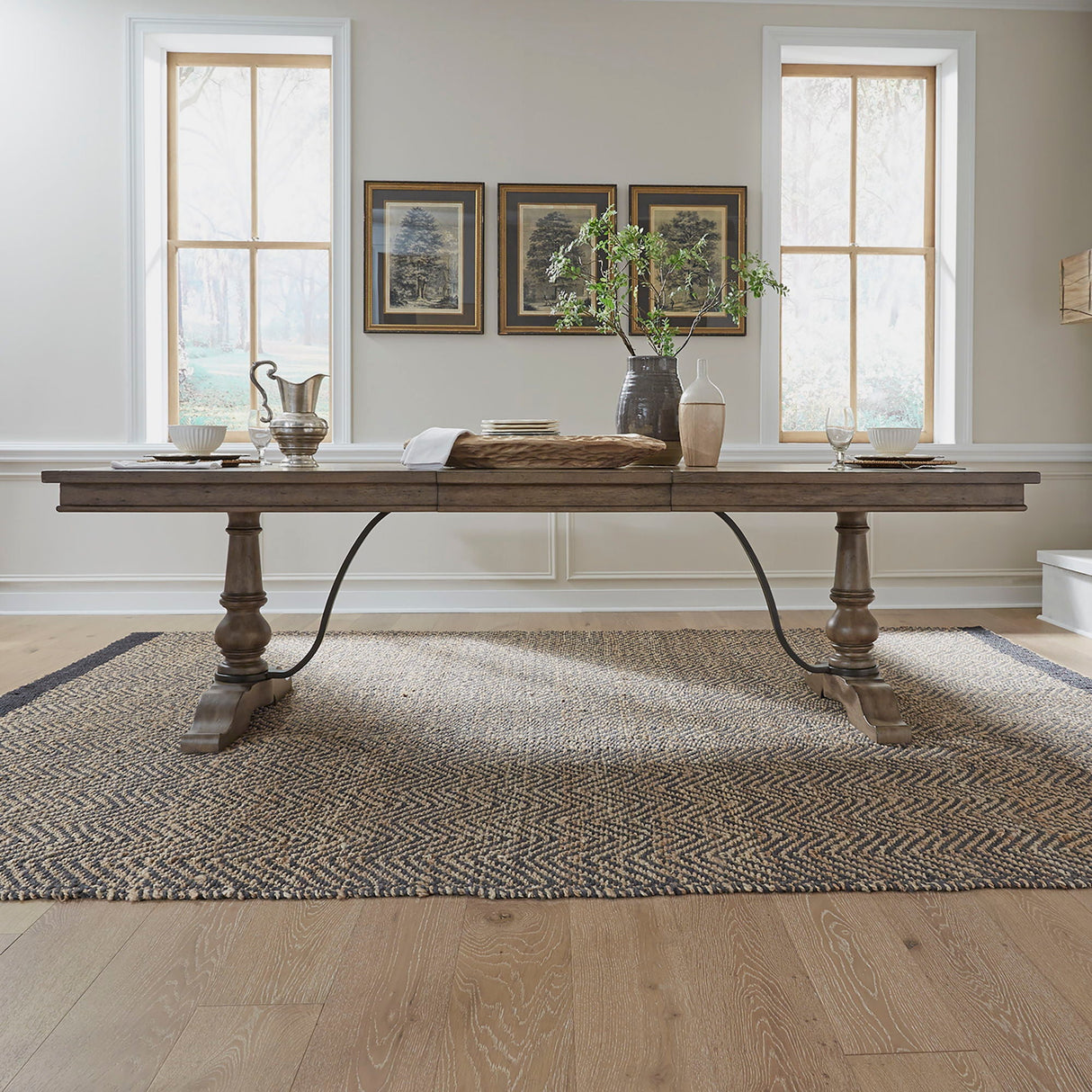 Liberty Furniture Americana Farmhouse - Trestle Table Set - Dark Brown | Meri Furniture