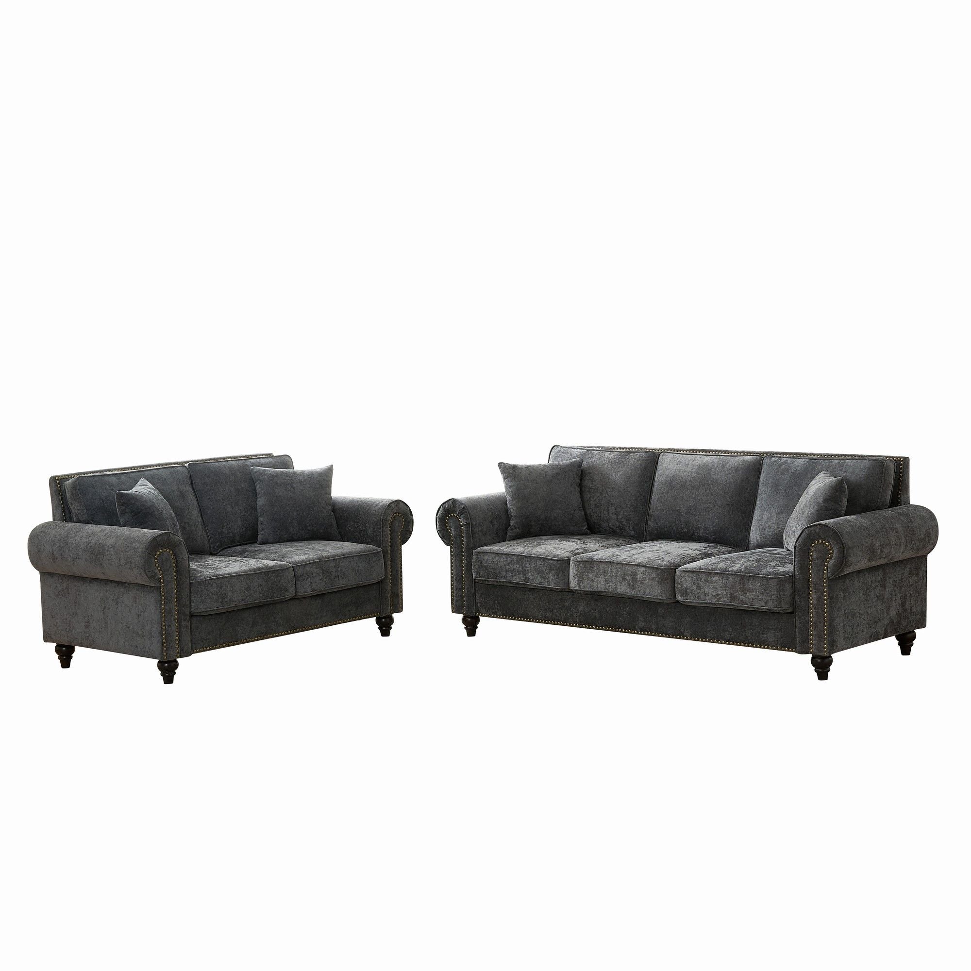 Modern 3 And 2 Seater Sofa With Rolled Arms, Tufted Upholstered Couch