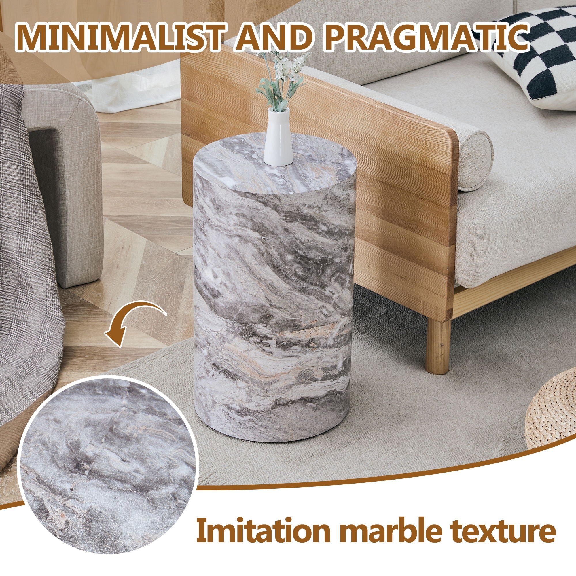 Simple Marble Textured Cylindrical Coffee Table Material - Gray