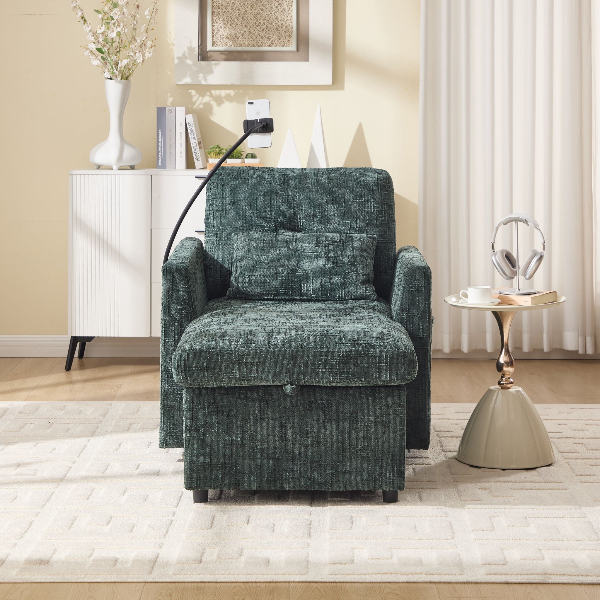 Multifunctional Chenille Recliner Sofa With Storage And Phone Bracket