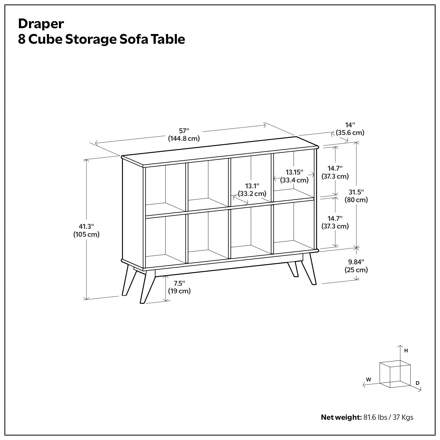 Draper - Mid Century 8 Cube Storage Sofa Table