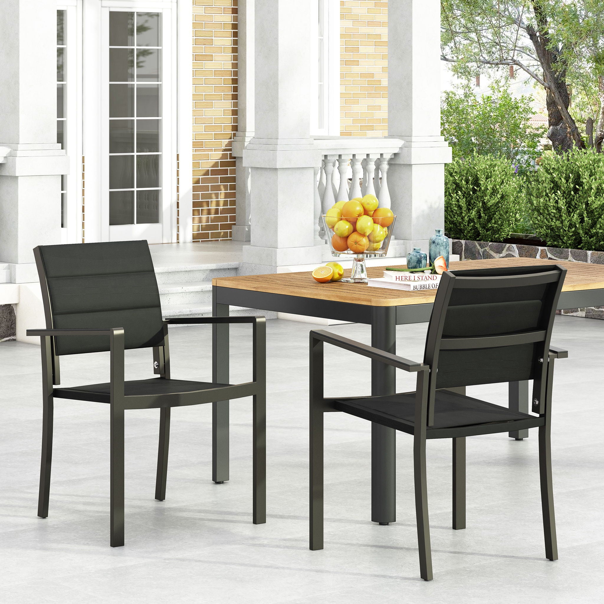 Baird - Outdoor Mesh And Aluminum Dining Chairs - Black