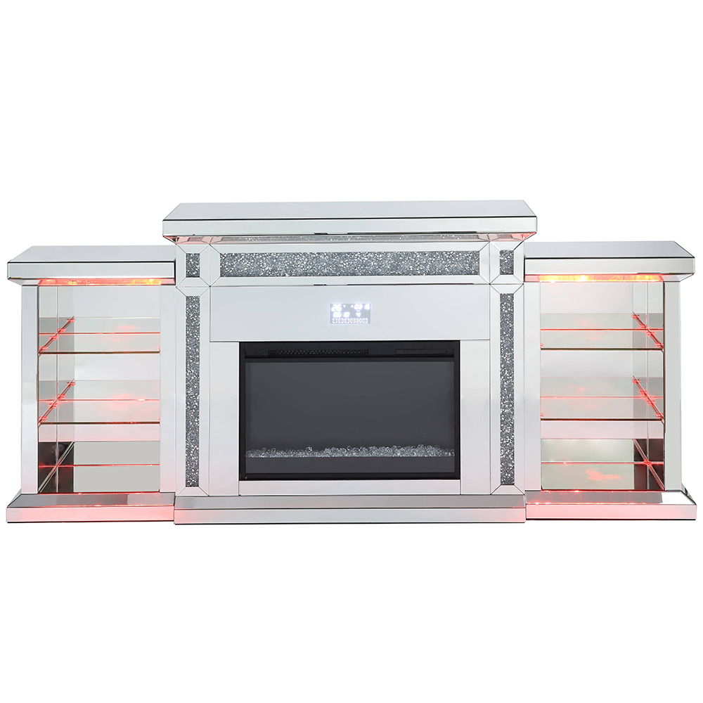 Noralie - Fireplace With LED & Bluetooth - Mirrored & Faux Diamonds