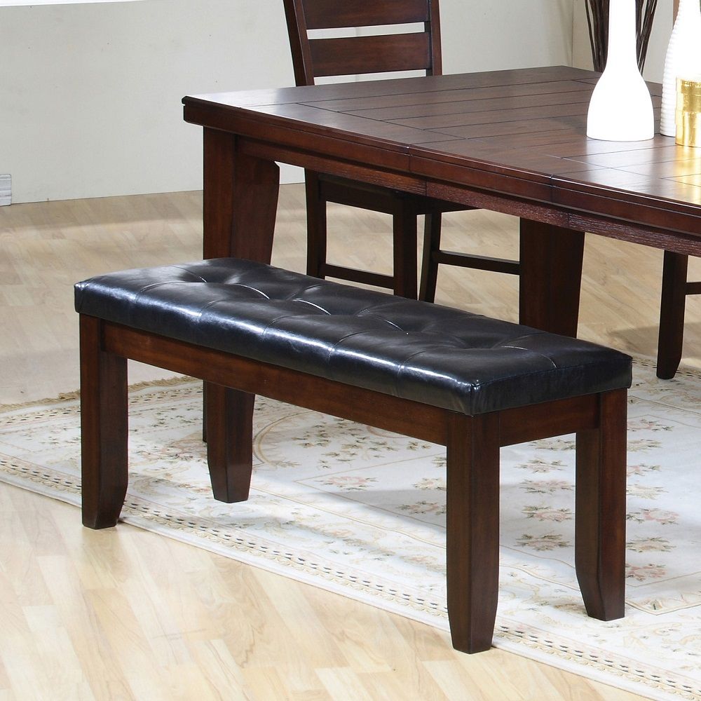 ACME Urbana - Bench - Black Synthetic Leather & Cherry Finish | Meri Furniture