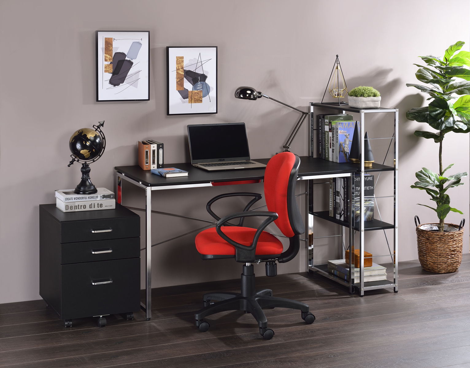 ACME Rectangular BookshelfModern Concise Design Chrome Metal Frame X-Shape Cross Bar4 Tier Shelf Book Case | Meri Furniture