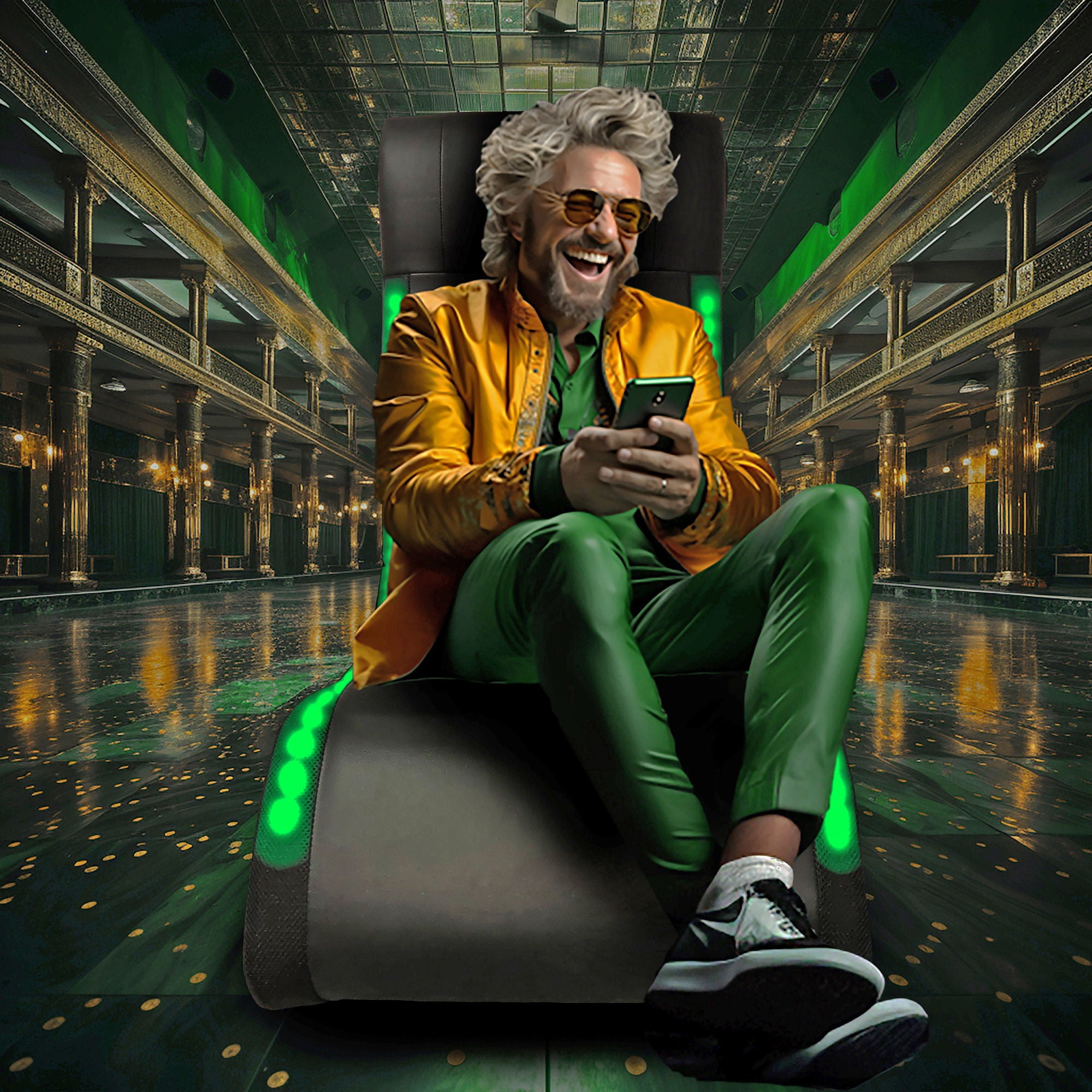 Foldable Gaming Chair With Onboard Speakers, LED Strip Lighting, Bluetooth, Vibration Massage, USB Charging Port - Black