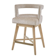 Contemporary Design Swivel Counter Stool With Low Back Support Polyester And Solid Wood - Cream