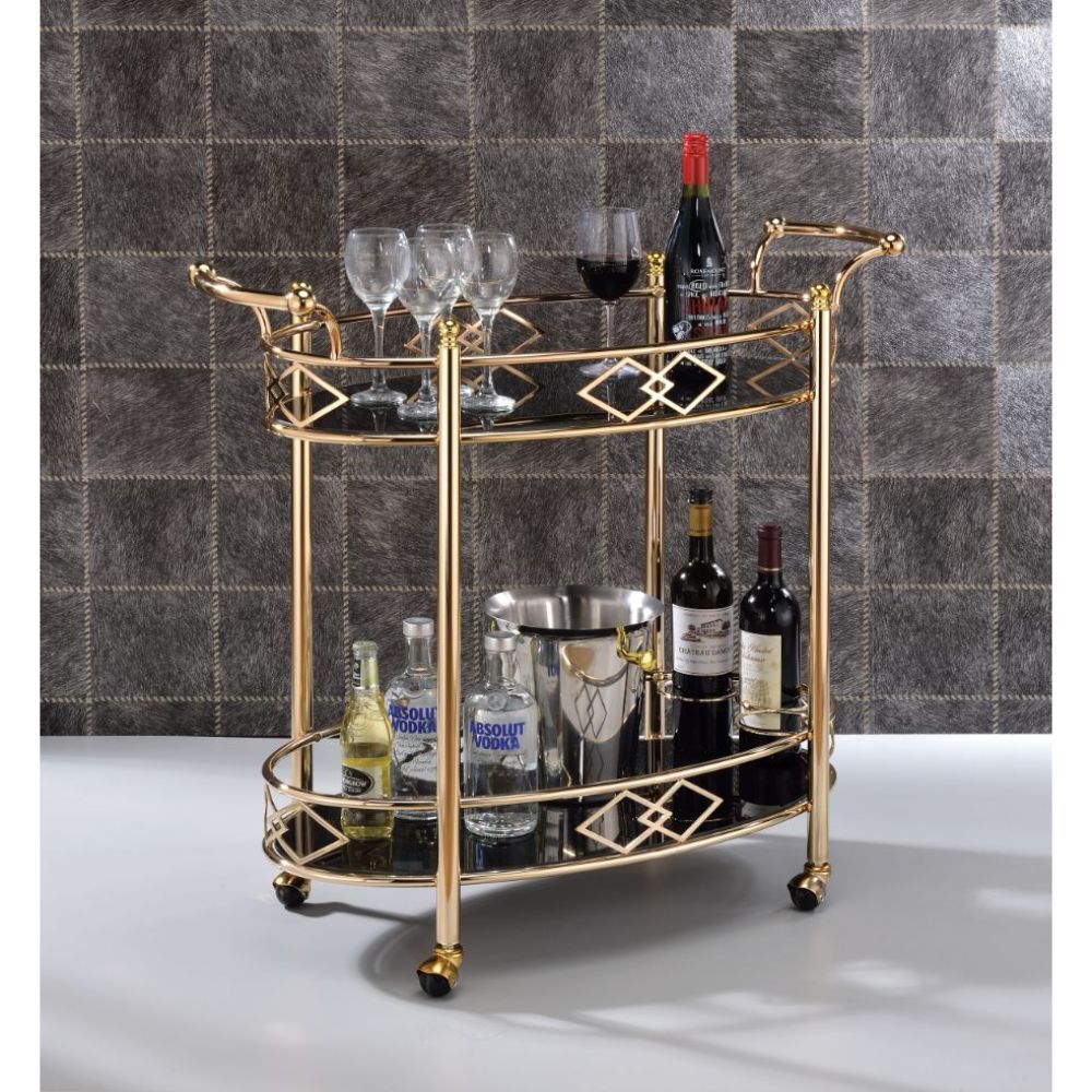 ACME Ottesen - Serving Cart - Gold & Black Glass | Meri Furniture