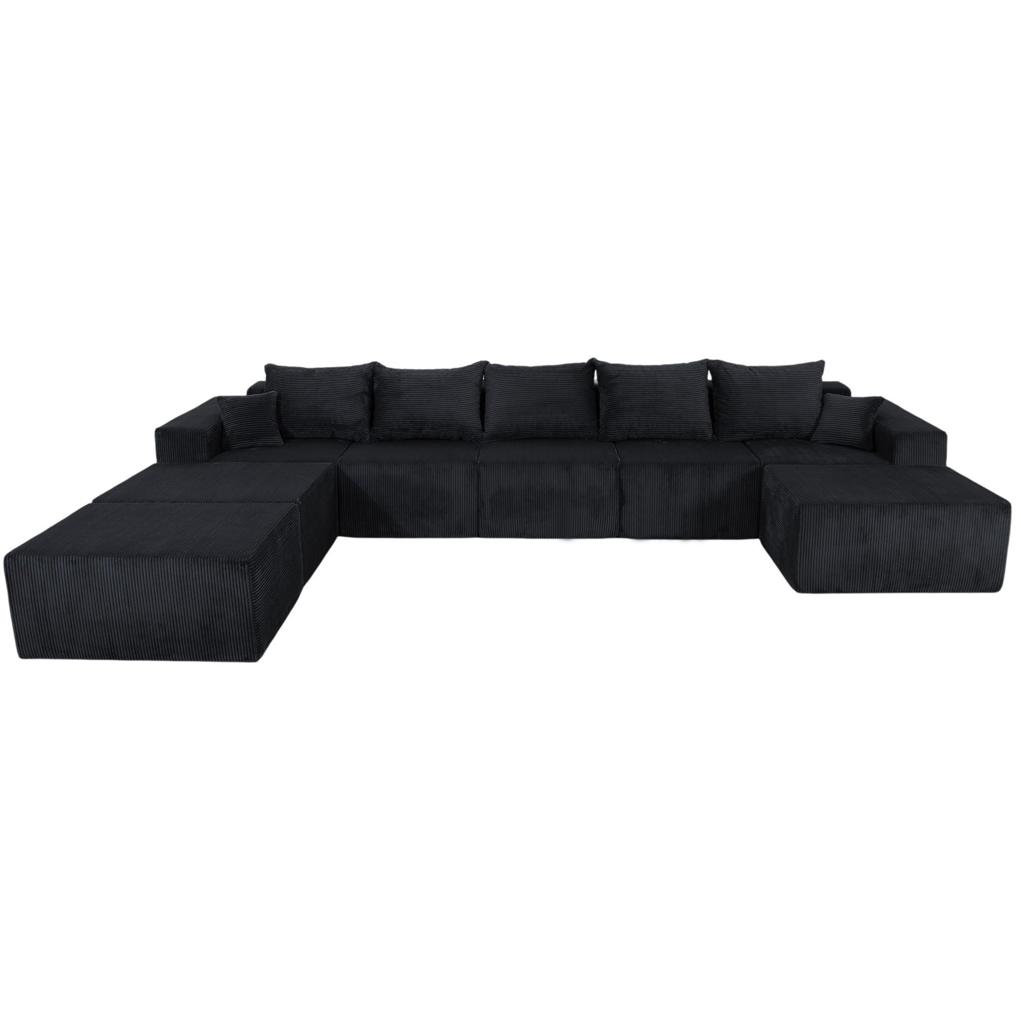 Luxury 8 Piece Modular U Shaped Sectional Sofa With Oversized Chaise Lounge And Bed Corduroy Upholstery