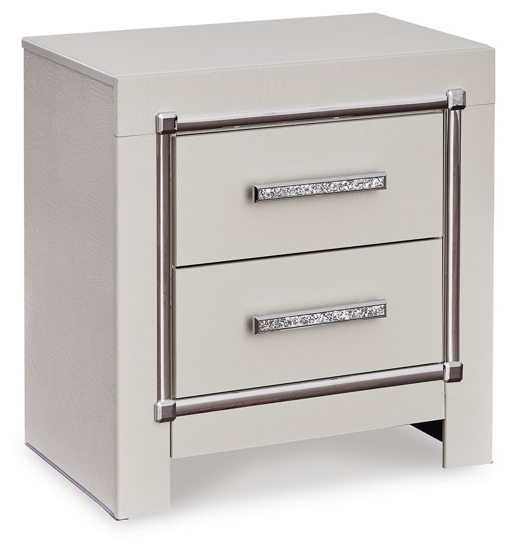 Signature Design by Ashley® Zyniden - Silver - Two Drawer Night Stand | Meri Furniture