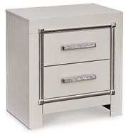 Signature Design by Ashley® Zyniden - Silver - Two Drawer Night Stand | Meri Furniture