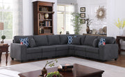 Cooper 125"W Stone Gray Woven Fabric 6Pc Reversible L-Shape Sectional Sofa with Cupholder