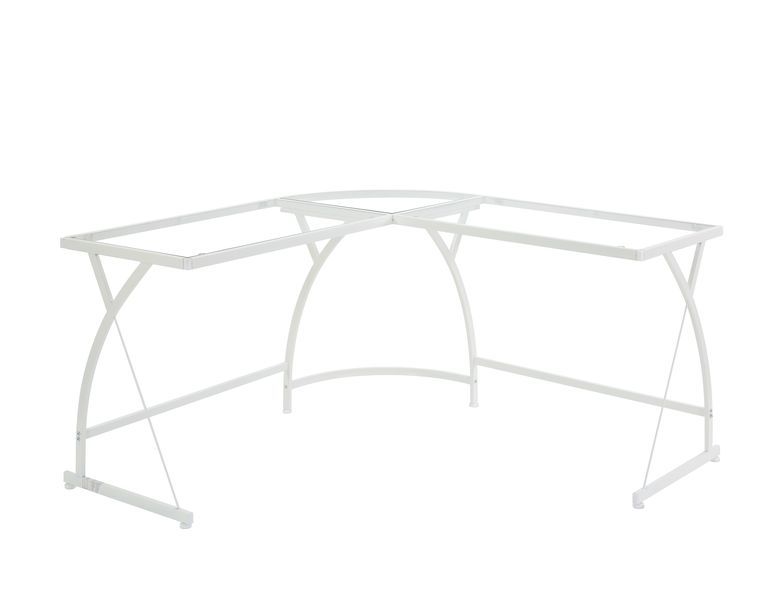 ACME Corner Computer Desk Orientation: "L" Shape Metal Frame BaseRectangular Table Top w/Tempered Glass | Meri Furniture