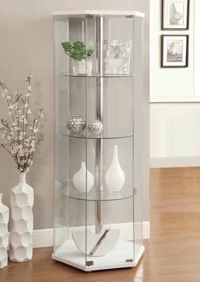 Coaster Fine Furniture Zahavah - 4-Shelf Hexagonal Clear Glass Curio Cabinet | Meri Furniture