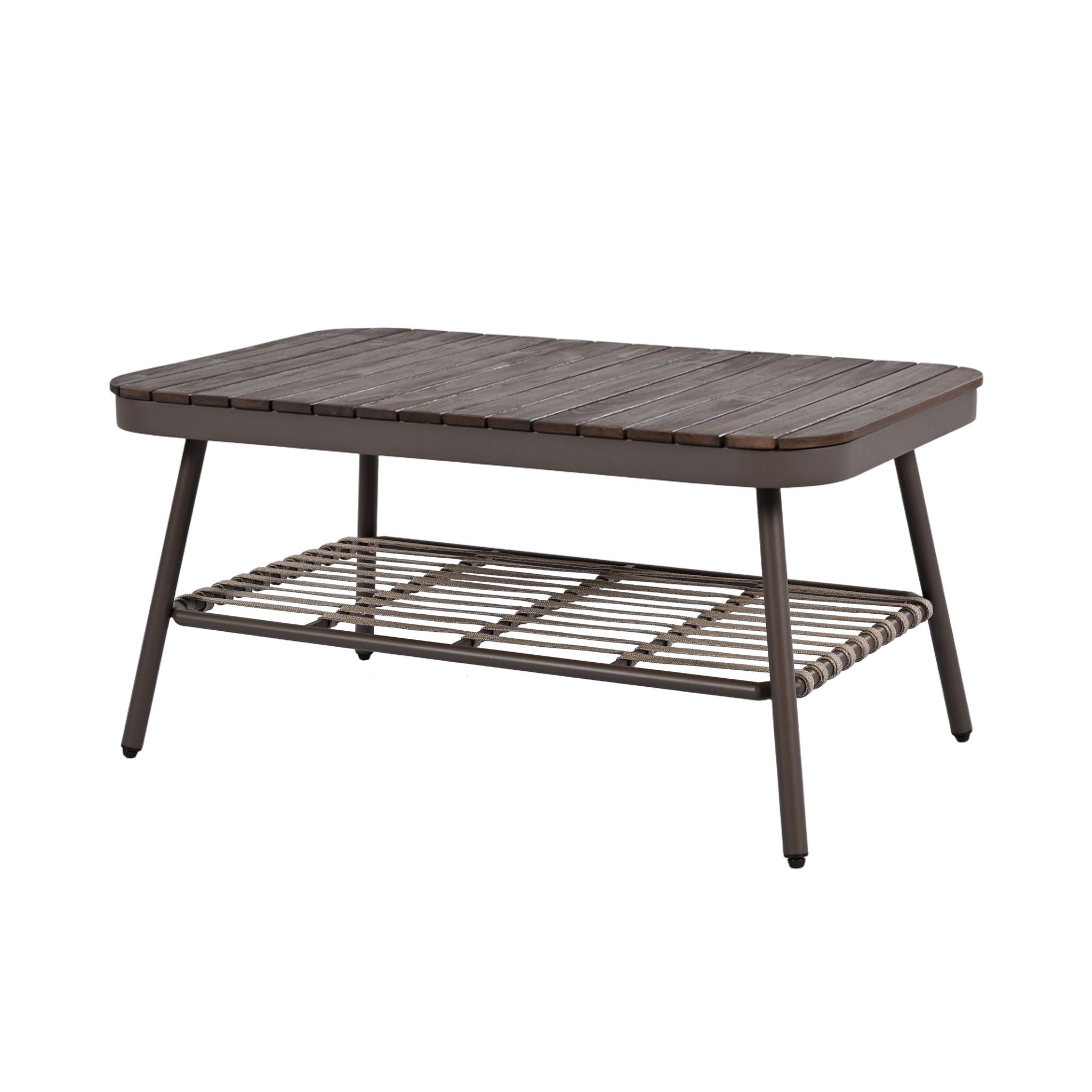 4 Piece Outdoor Patio Furniture Set, Metal Chairs With Woven Rope U Shaped Backrest