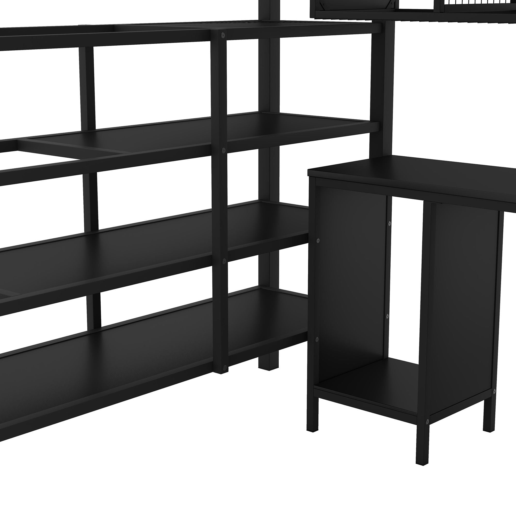 Full Size Loft Bed With Desk Set And Wardrobe - Black