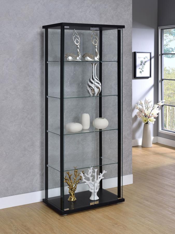 Coaster Fine Furniture Delphinium - 5-Shelf Clear Glass Curio Display Cabinet - Black | Meri Furniture