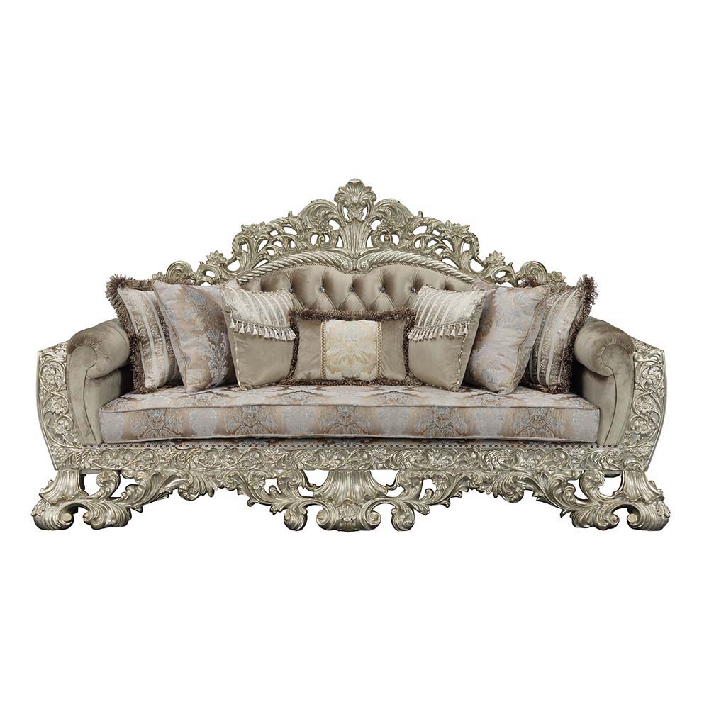 ACME Sorina - Sofa - Velvet, Fabric & Antique Gold Finish | Meri Furniture