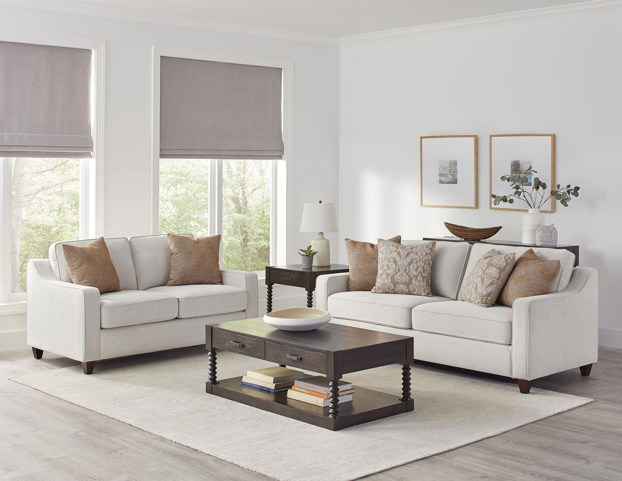 Christine 2-piece Upholstered Sloped Arm Sofa Set Beige