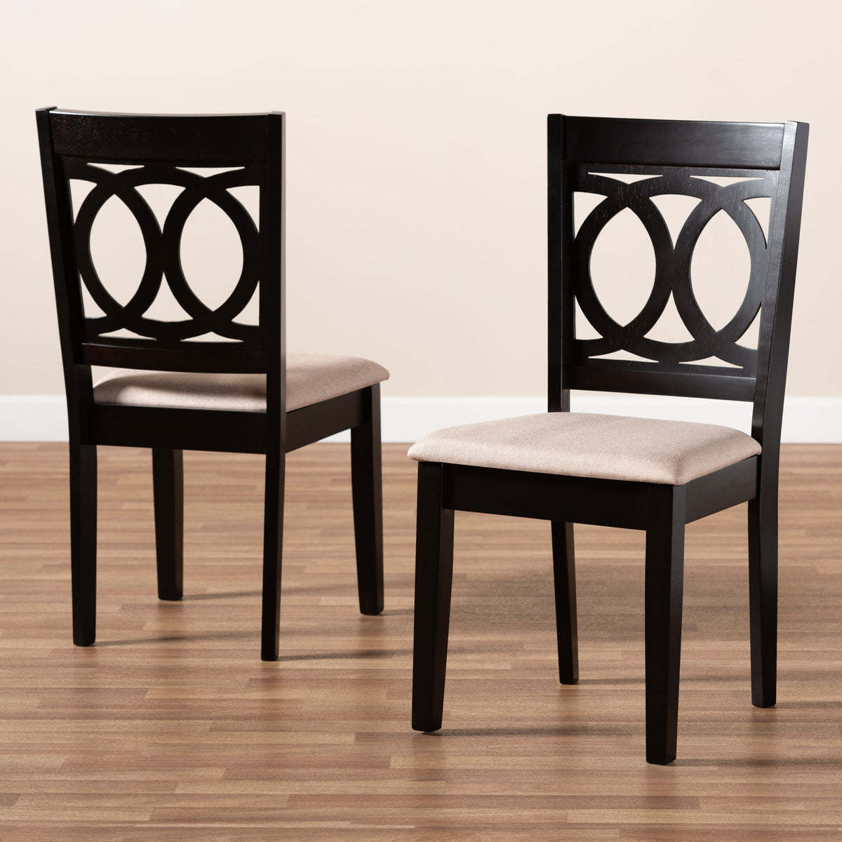 Lenoir Modern and Contemporary Sand Fabric Upholstered Espresso Brown Finished Wood 2-Piece Dining Chair Set Set