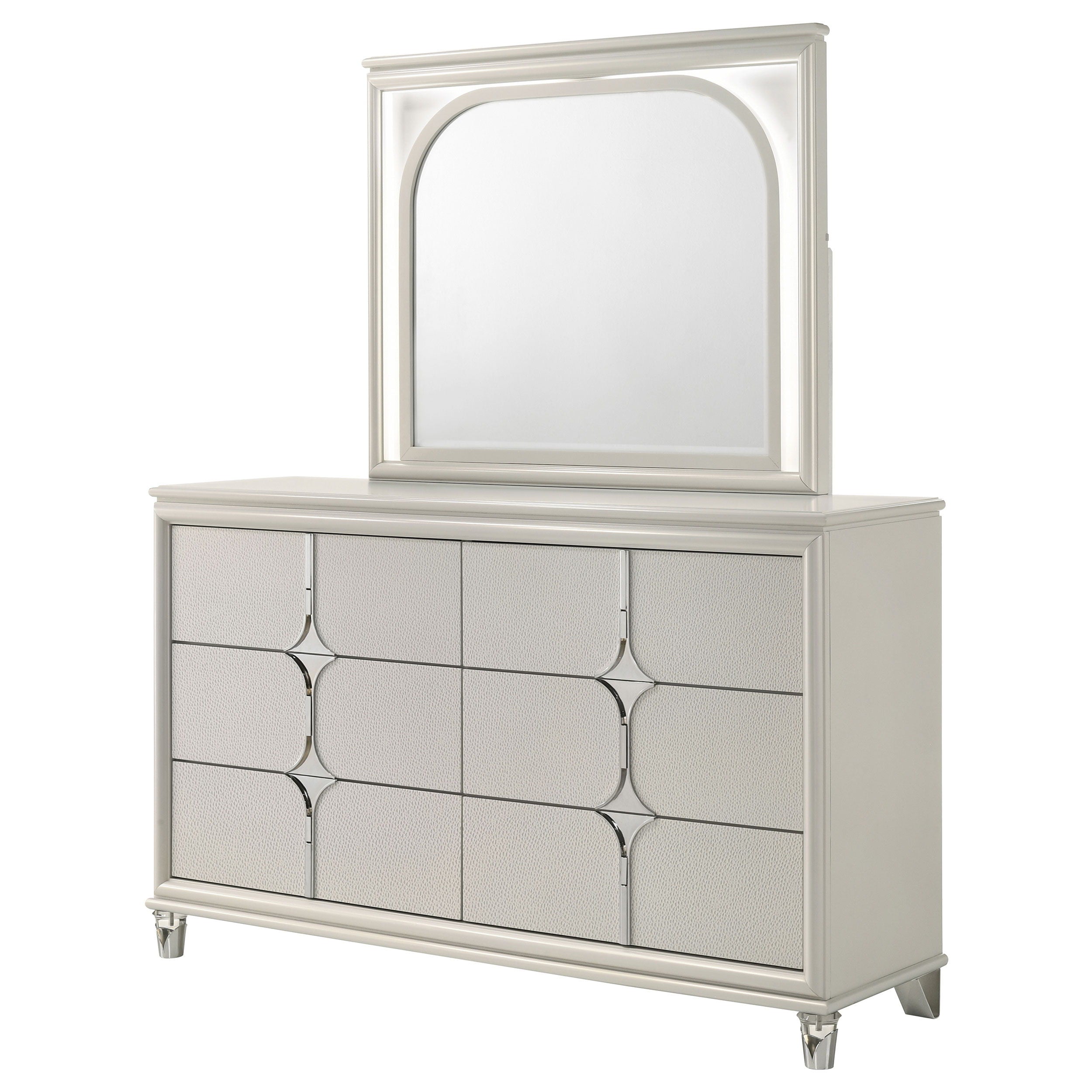 Coaster Fine Furniture Olivia - 6-Drawer Dresser And LED Mirror - Pearl White | Meri Furniture