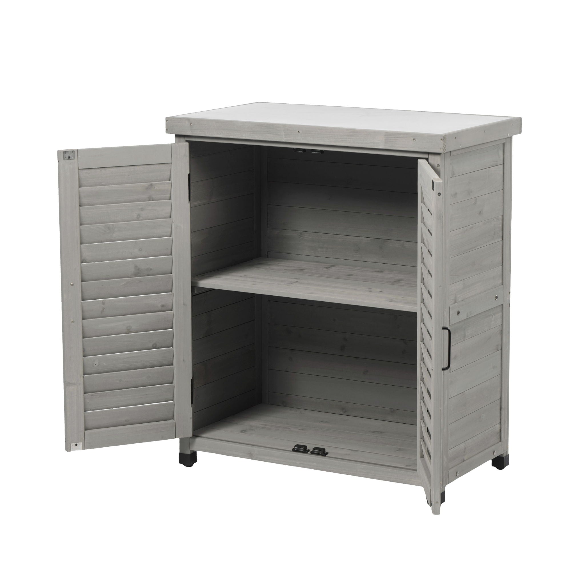 Potting Bench With Storage Cabinet And Metal Table Top For Outdoor