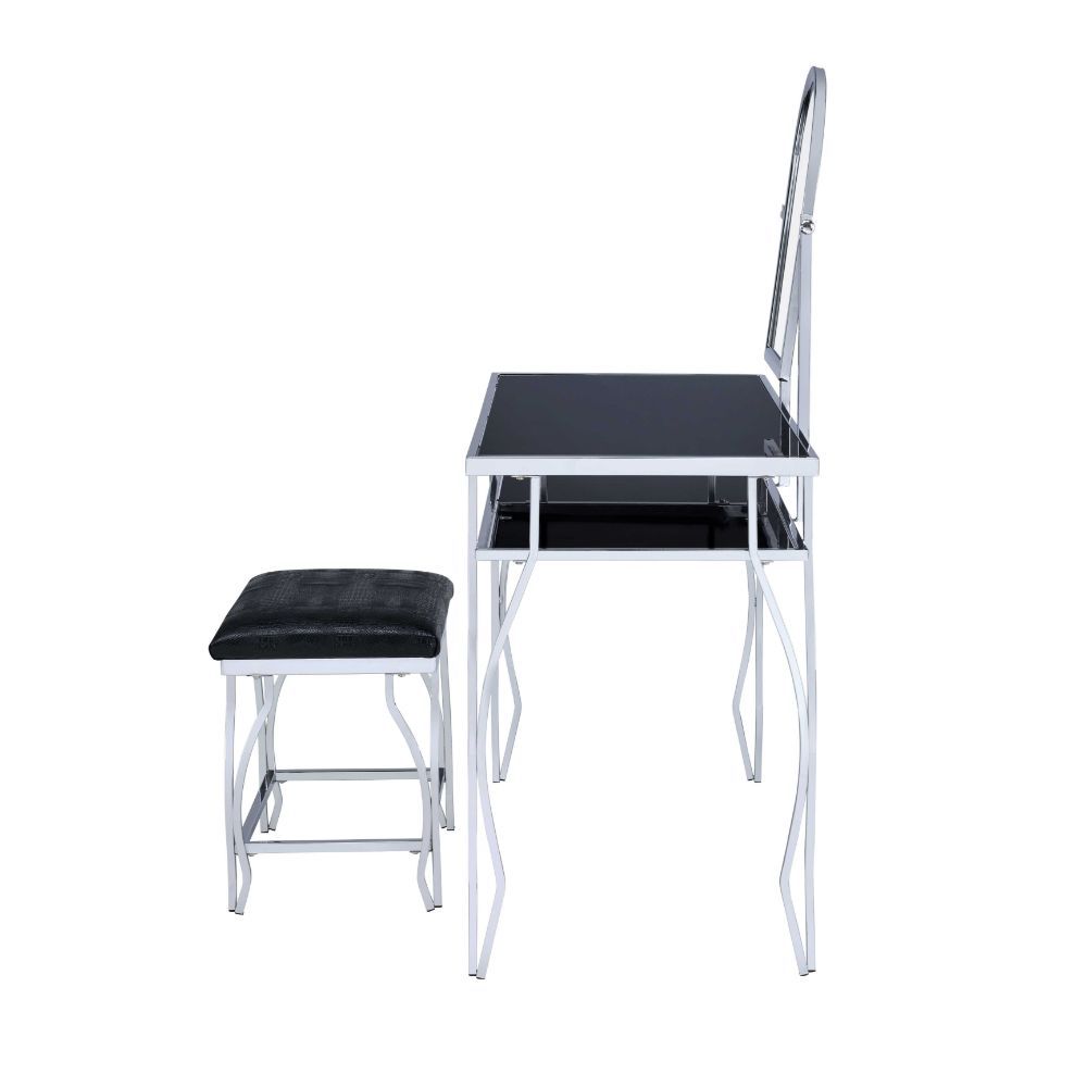 ACME Carene - Vanity Desk - Black PU & Chrome | Meri Furniture