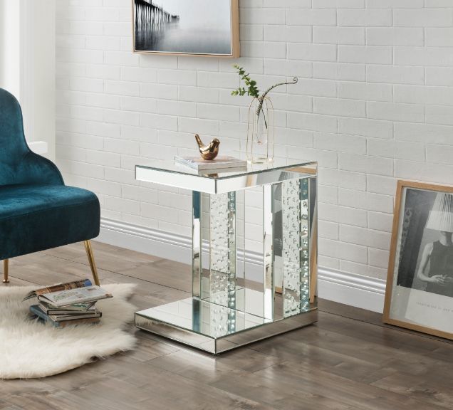 ACME Nysa - Accent Table - Mirrored & Faux Crystals Inlay - 24" | Meri Furniture