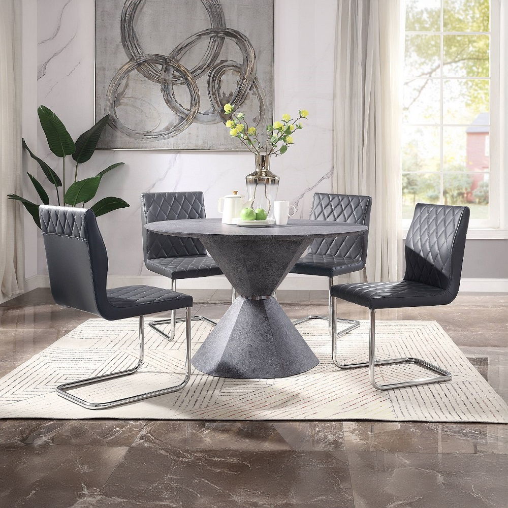 Ansonia - Side Chair Set of 2) - Gray Synthetic Leather & Chrome