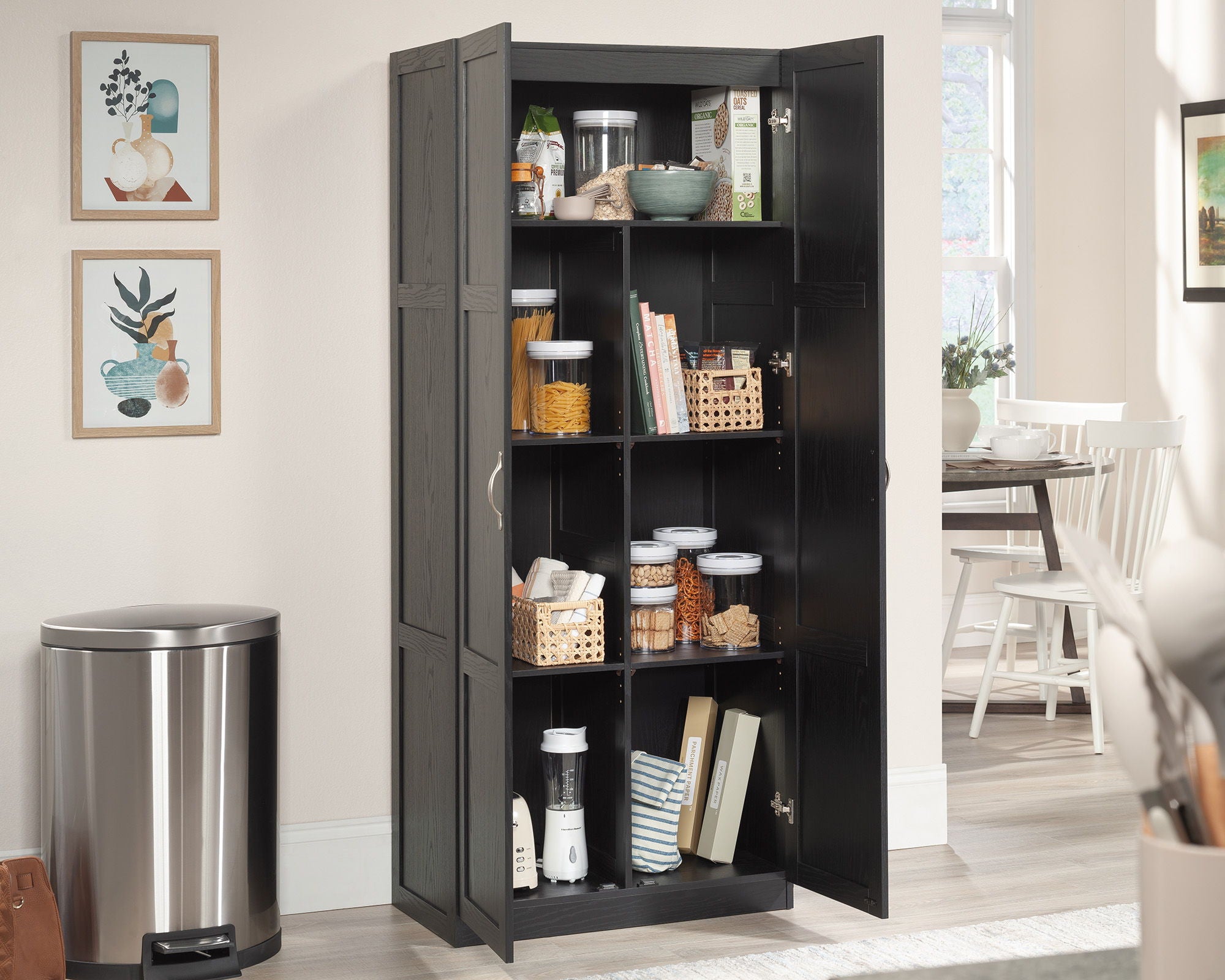 2-Door Storage Cabinet with Shelves in Black