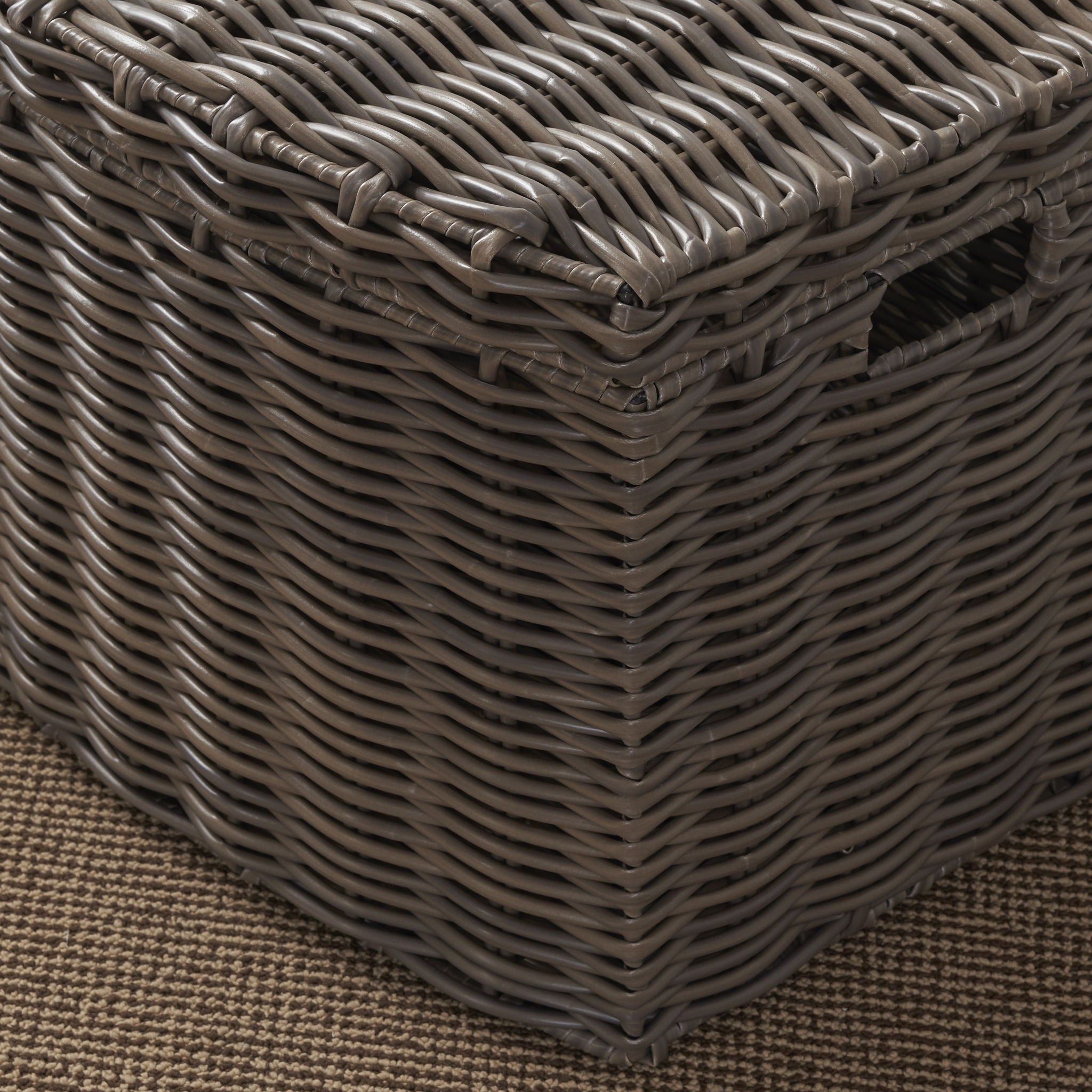 Joseph - Rectangular Curve Resin Woven Wicker Trunk With Handles Multi Purpose Storage - Walnut Brown