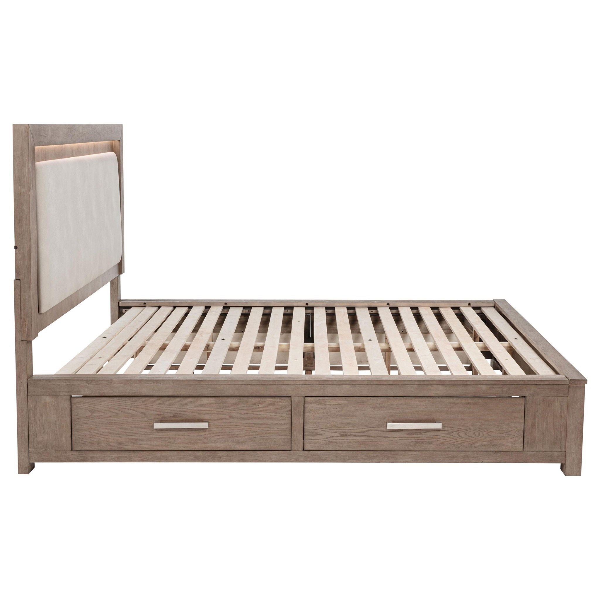 Kenora 56-inch California King LED Storage Bed Barley Brown