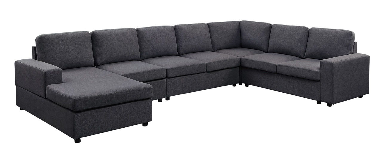 Tifton 146.5"W Modular Sectional Sofa with Reversible Chaise in Dark Gray Linen