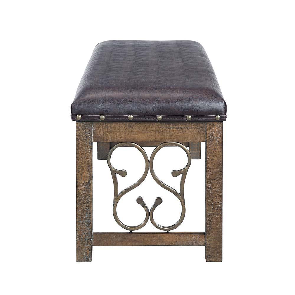 ACME Raphaela - Bench - Black PU & Weathered Cherry Finish | Meri Furniture