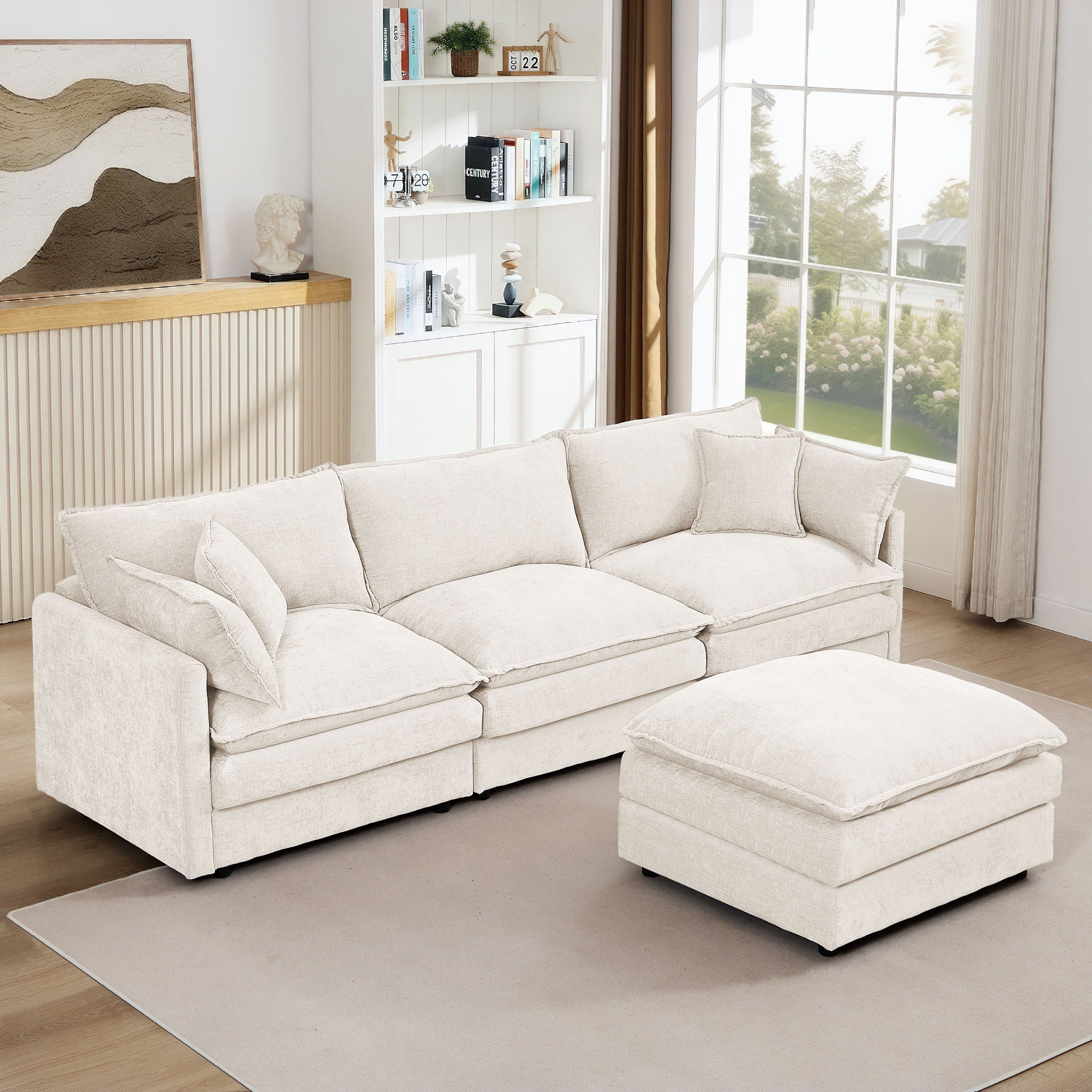 Modular L-Shaped Sectional Sofa With Movable Ottoman